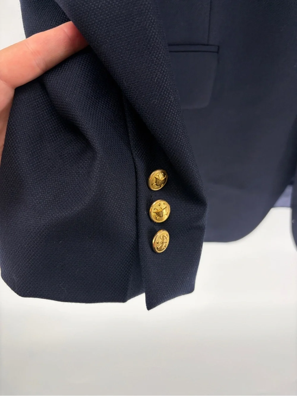 Vintage 90s Ralph Lauren Navy Wool Blazer Sport Coat Gold Buttons Men's 42T Tall